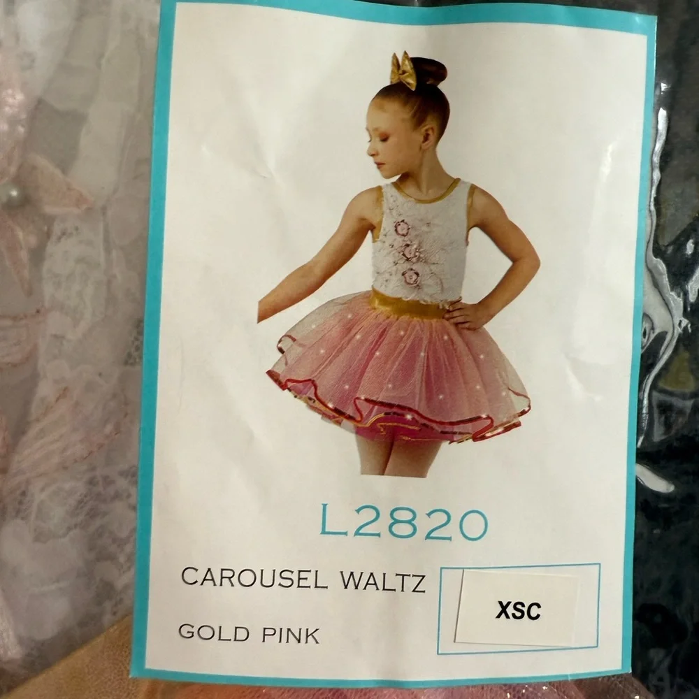 Laylas Dance CAROUSEL WALTZ Pink and Gold Kids Ballet Dance Costume Dress